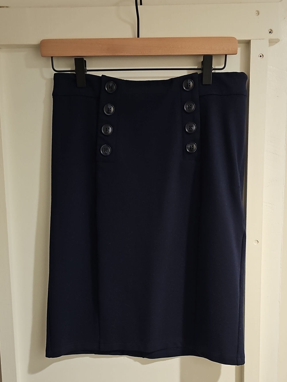 Ann Taylor Factory Navy Midi Skirt with Double Front Buttons